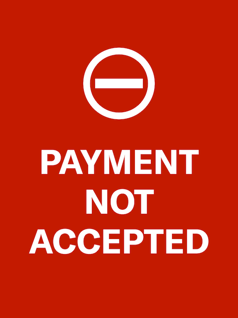 Red payment not accepted screen