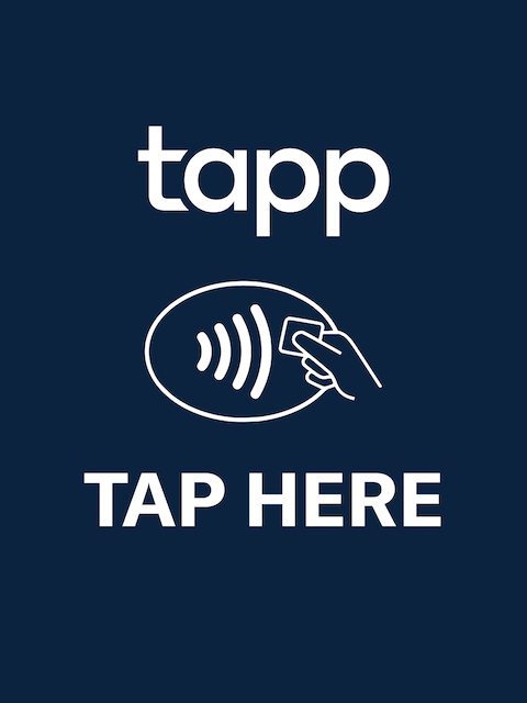 Black tap here screen with brand logos